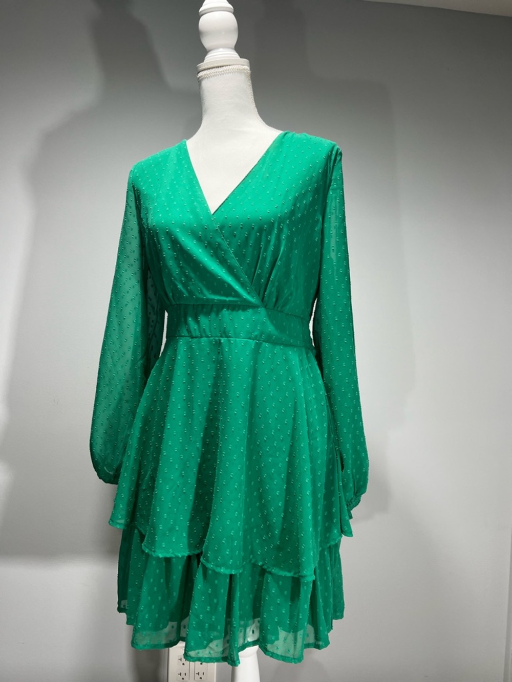 Jansport Emerald Green Long-Sleeve Tiered Wrap Dress